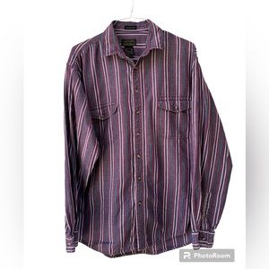 Vintage 90’s Eddie Bauer Mens Striped Rufton Twill Double Pocket Shirt Size XLT